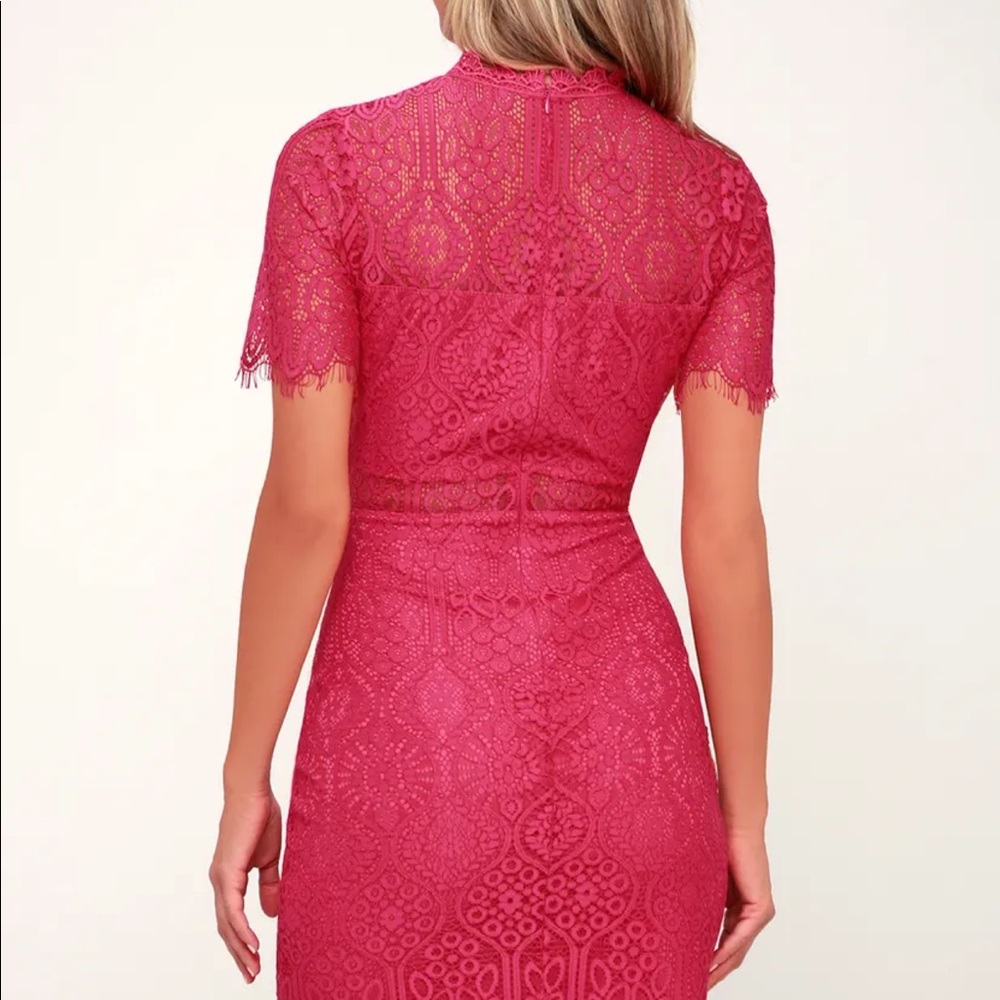 Lulu’s Hot Fuchsia Lace Midi Dress - Picture 6 of 6